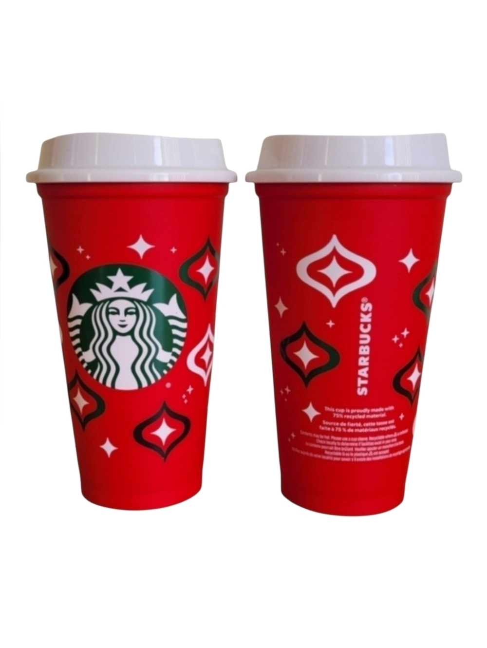 Starbucks 2023 Holiday Red Reusable Cups Set of Two 16oz Limited Edition Sale A - Picture 2 of 2